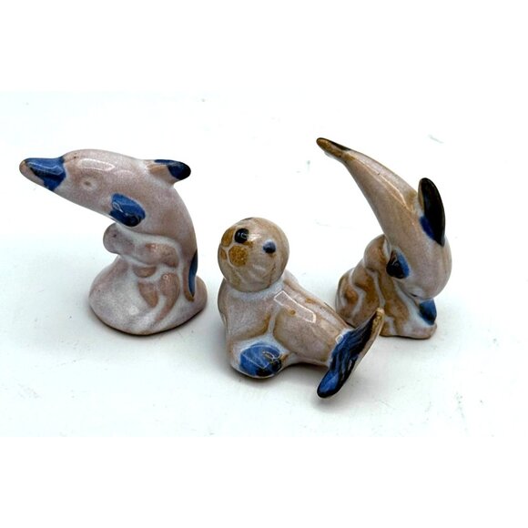 Sea Life Miniature Collection Dolphins and Seal Milky Pottery - Picture 1 of 7